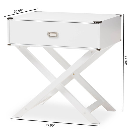 Baxton Studio Curtice Modern White 1-Drawer Wooden Bedside Table 139-7629